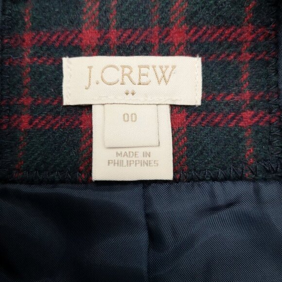J. Crew Ladies Size 00 Navy Green Red Plaid Lined Wool Blend Blazer - Picture 3 of 12